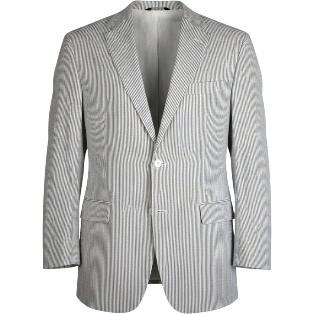 48 L Jos. A. Bank Mens Seersucker Blazer Blue White Striped Sport Coat 2 Button